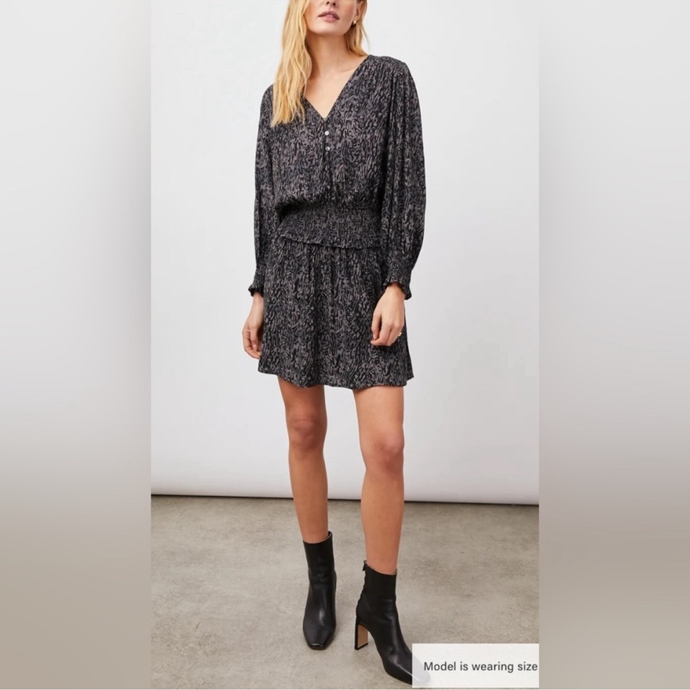 NWT Rails Zana Charcoal Abstract Animal Print Smocked Waist Dress